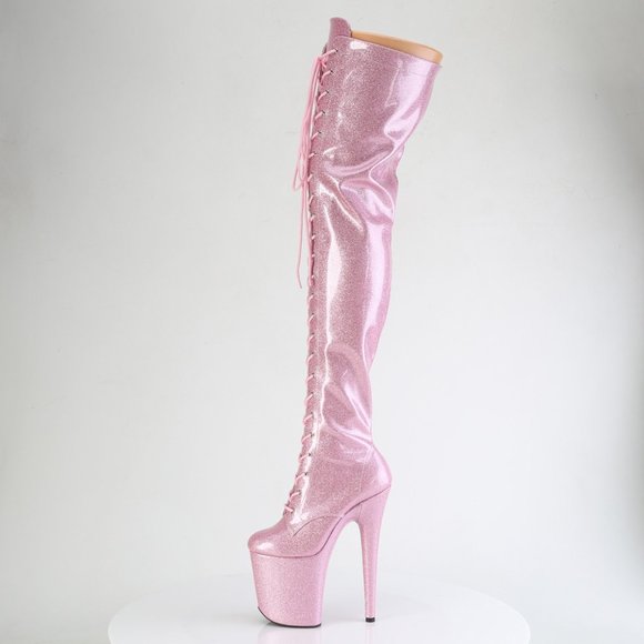 Platform Glitter High Heel Lace Up Thigh High Boots